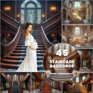 45 Staircase Digital Backdrop, Classic Grand Stairs Maternity Portrait Background Overlay Photography Staircase Wedding Digital Background