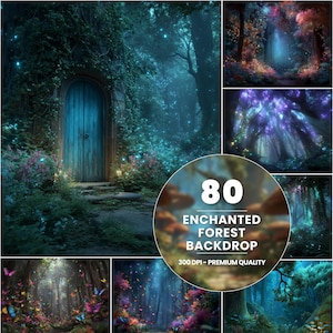 80 Enchanted Forest Digital Backdrop, Fantasy Garden Digital Background, Magical Forest Wallpaper, Botanical Fairy Forest Tropical Nature