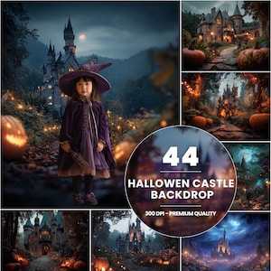 44 Haunted Halloween Castle Backdrop: Spooky Party Photo Background (Digital Download)