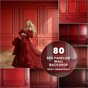 80 Red Panelled Wall Digital Backdrop Set: Fine Art Textures (Digital Download)