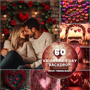 60 Romantic Valentine&#39;s Day Digital Backdrop | Love-Themed Photography Backgrounds | Fine arts studio backdrop | Hearts, Roses, Love Letters
