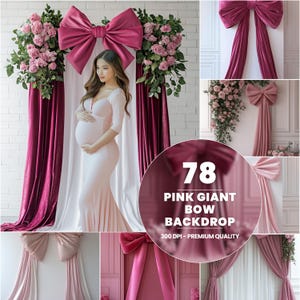 78 Riesenschleife Hintergrund, Rosa Bogen Hintergrund, Ribbon Overlay, Mutterschaft Digital Backdrop, Girl Gender Reveal Backdrop, Mutterschaft Overlays
