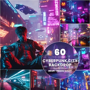 60 Neon Cityscape Backdrops | Digital Backgrounds for Cyberpunk & Sci-Fi Themes - Neon Backgrounds - Digital Backdrops - Cyberpunk Backdrop