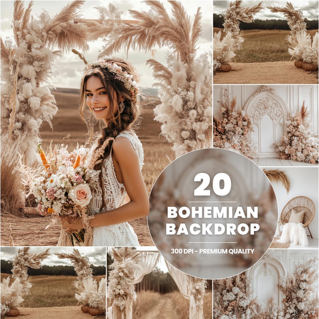 20 Boho Floral Arch Digital Backdrop Bundle: Wedding & Maternity ...
