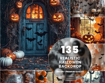135 Halloween Photography Backdrops, Spooky Horror Scenes (Digital Download)