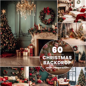 Christmas Room Backdrops with Fine Art Textures Photos, Maternity Photo Props and Winter Backgrounds, Digital Overlays for Famly Photography