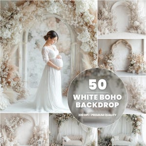 50 weißer Boho Hintergrund, Blumenbogen, Mutterschafts Foto Kulisse, Raum Overlays, Hochzeit Kulissen Fine Art Texturen Studio Hintergrund