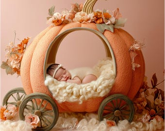 Newborn Halloween Digital Backdrop: Pumpkin Carriage (Digital Download)