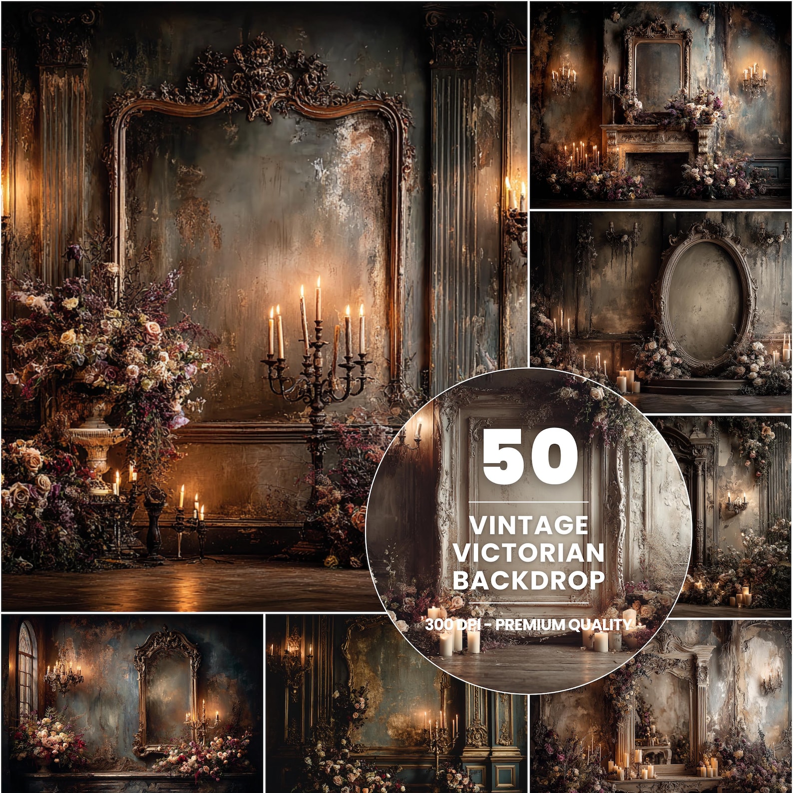 Victorian Inn Backdrop 50 Vintage Victorian Interior Backdrops, Romantic Dark Floral (digital ...