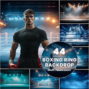 44 Boxing Ring Backdrop, Digital Fighting Area, Wrestling Sport, Illuminated Box Arena, Dangerous Sport, Boxing Match, Combat Background