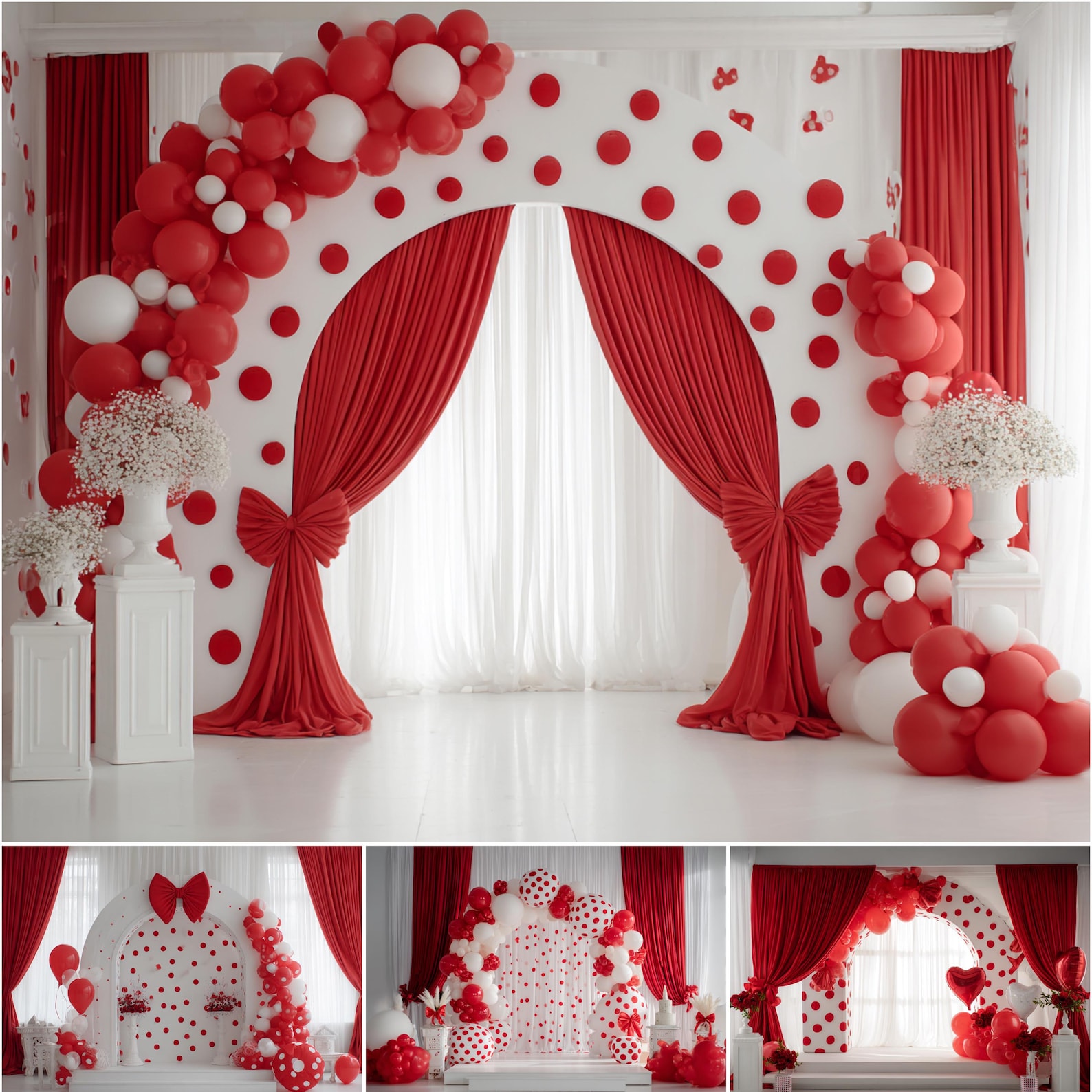 52 Red Birthday Backdrop, Polka Dot Party Wall Decor, Balloon Arch ...