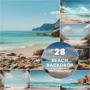 28 Summer Beach Digital Backdrops: Photography Photoshop Overlays (Digital Download)