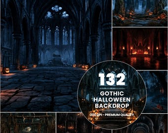 Gothic Halloween Backdrops, Haunted Castle Photo Background Bundle (Digital Download)