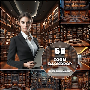 Zoom Bookshelves Background - Digital Backdrop for Virtual Meetings, Zoom Background for Home Office, Online Class & Video Call