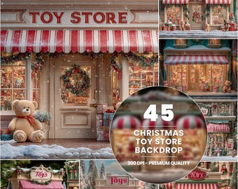 Sfondo di un negozio di giocattoli natalizio: 45 scene di vetrine festive (download digitale)
