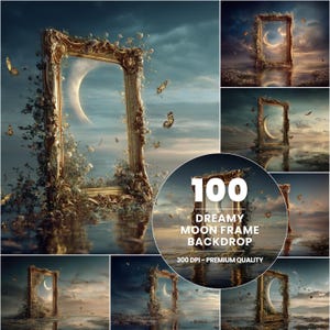 Dreamy Moon Frame Backdrop, Celestial Fantasy Scene, Magical Night Photography (Digital Download)