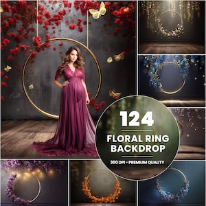 124 Floral Ring Backdrop Overlays, Floral Overlays, Maternity Overlays, Floral Backdrop, Portrait Photo Overlays, Bridal Digital Backdrop