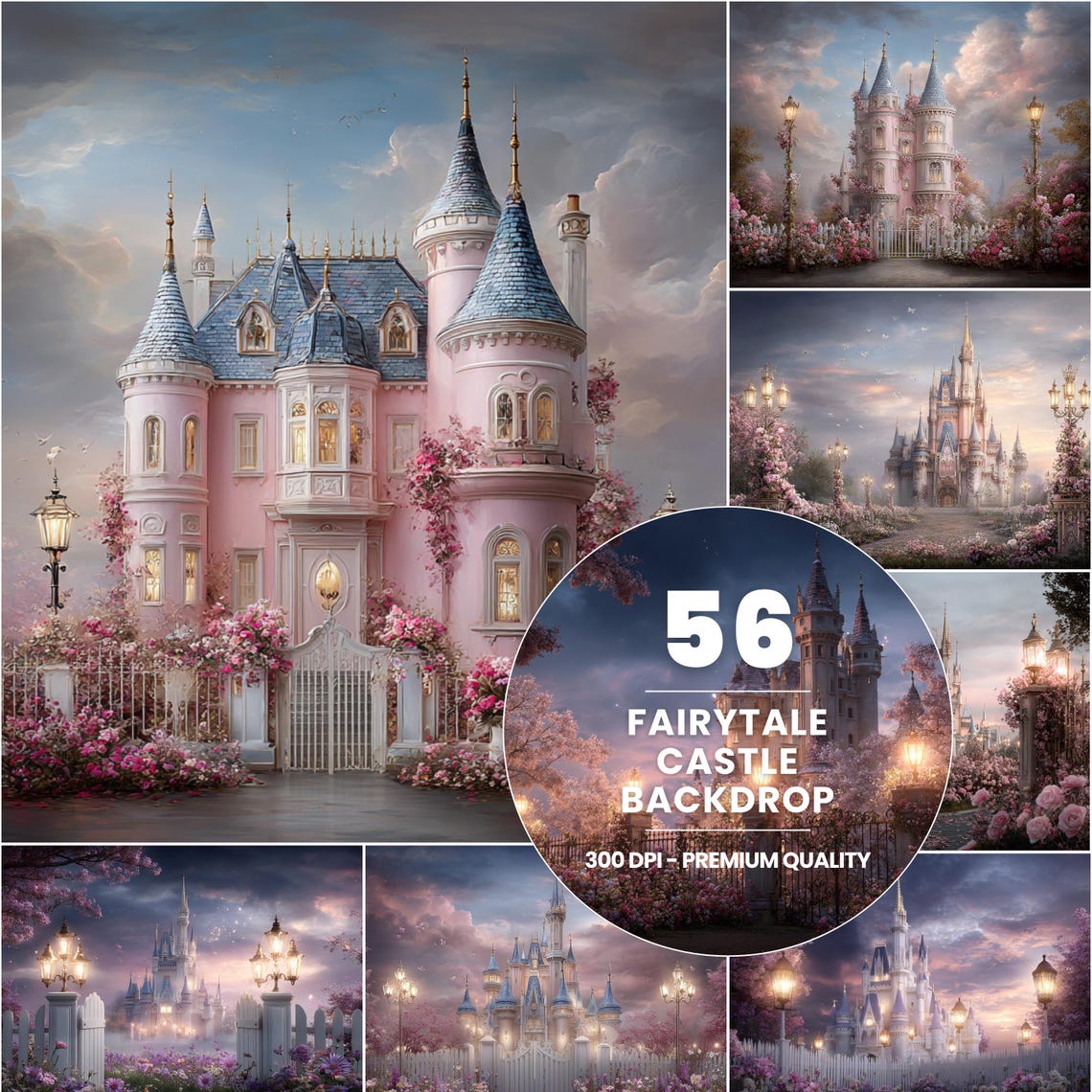 Fairytale Castle Backdrop, Pink Princess Palace, Fantasy Garden Wedding ...
