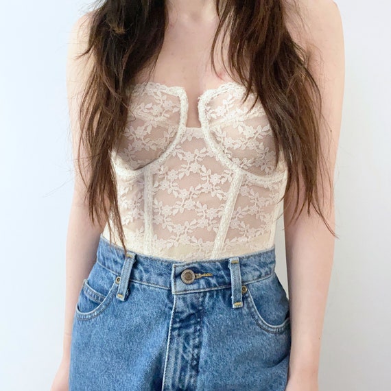 Vintage beige lace corset 38C