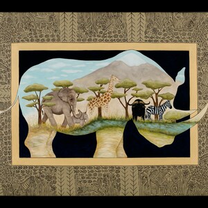 Fine Art Print: Waterhole (Featuring Rhino, Elephant, Giraffe, Cape Buffalo, Zebra)