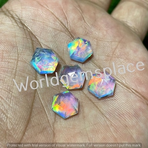 Aurora Opal Doublette Hexagon Lot Edelstein, alle Größen verfügbar, Oparex Opal Rosenschnitt, Lab Opal, Multi Feueropal, Regenbogenopal Loser Edelstein.