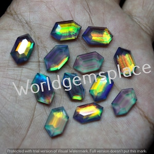 Aurora Opal Doublette langer Hexagon Lot Edelstein, alle Größen verfügbar, Oparex Opal Rose Cut, Lab Opal, Multi Feueropal, Regenbogen Opal lose Edelsteine.