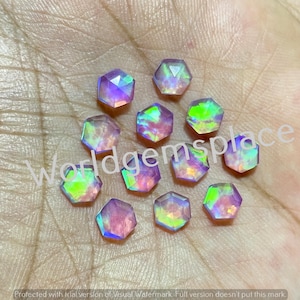 Aurora Opal Doublette Hexagon Lot Edelstein, alle Größen verfügbar, Oparex Opal Rosenschnitt, Lab Opal, Multi Feueropal, Regenbogenopal Loser Edelstein.