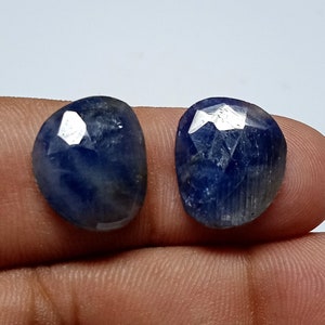 Natural BLUE SAPPHIRE Pair, Rose Cut Slices Gemstone, Sapphire Faceted Slices, Measurements 14x11x3 MM, 13 Cts, Bio Sapphire Pair Gemstone.