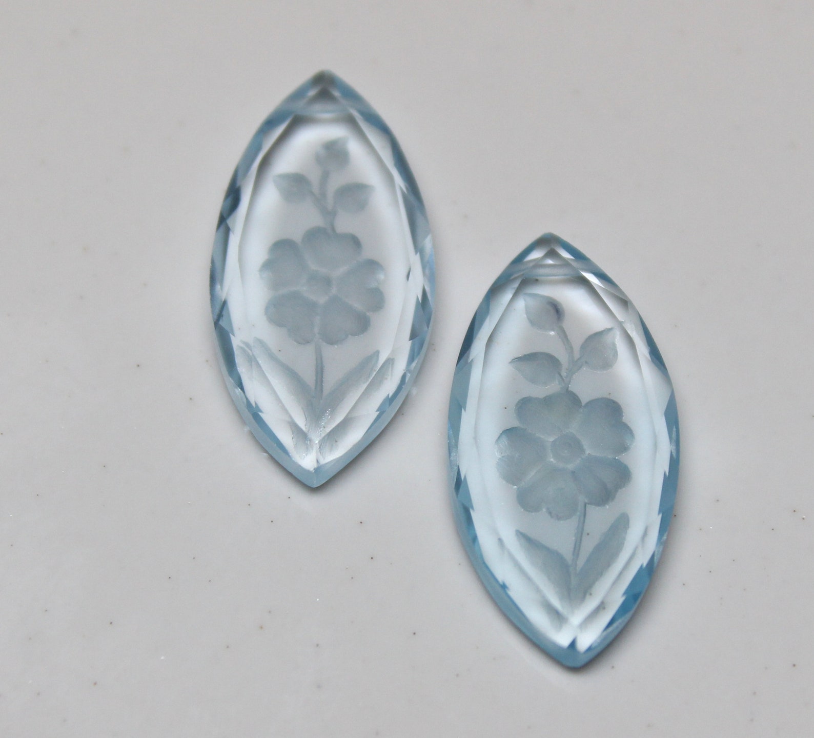 Natural Sky Blue Topaz Flowers Carved Pair Hand Carving Etsy