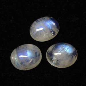 Natural RAINBOW MOONSTONE Oval Cabochon, Size 12x10 MM, 12 Cts, Rainbow Blue Flashy, 3 Pieces Lot, Smooth Loose Cabochon, Blue Fire Stone.