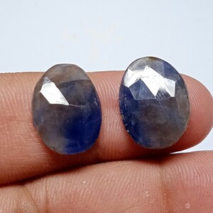 Natural BLUE SAPPHIRE Pair, Rose Cut Slices Gemstone, Sapphire Faceted Slices, Measurements 15x12x3 MM, 11 Cts, Bio Sapphire Pair Gemstone.