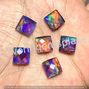 Aurora Opal Doublet Square Lot Edelstein, alle Größen verfügbar, Oparex Opal Rose Cut, Lab Opal, Multi Feueropal, Regenbogenopal Loser Edelstein.