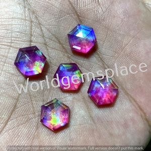 Aurora Opal Doublette Hexagon Lot Edelstein, alle Größen verfügbar, Oparex Opal Rosenschnitt, Lab Opal, Multi Feueropal, Regenbogenopal Loser Edelstein.