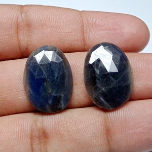 Natural BLUE SAPPHIRE Pair, Rose Cut Slices Gemstone, Sapphire Faceted Slices, Measurements 21x15x3 MM, 21 Cts, Bio Sapphire Pair Gemstone.
