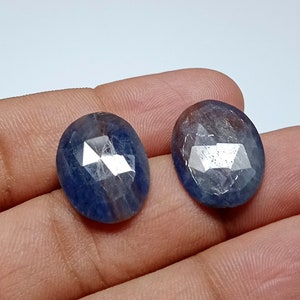 Natural BLUE SAPPHIRE Pair, Rose Cut Slices Gemstone, Sapphire Faceted Slices, Measurements 19x14x3 MM, 18 Cts, Bio Sapphire Pair Gemstone.