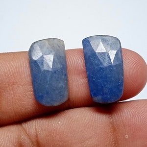 Natural BLUE SAPPHIRE Pair, Rose Cut Slices Gemstone, Sapphire Faceted Slices, Measurements 19x10x3 MM, 10 Cts, Bio Sapphire Pair Gemstone.