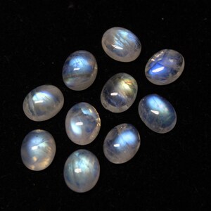 Natural RAINBOW MOONSTONE Oval Cabochon, Size 10x8 MM, 14 Cts, Rainbow Blue Flashy, 5 Pieces Lot, Smooth Loose Cabochon, Blue Fire Stone.