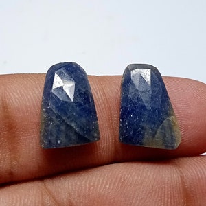 Natural BLUE SAPPHIRE Pair, Rose Cut Slices Gemstone, Sapphire Faceted Slices, Measurements 14x10x4 MM, 13 Cts, Bio Sapphire Pair Gemstone.