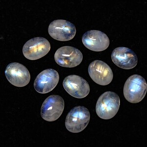 Natural RAINBOW MOONSTONE Oval Cabochon, Size 9x7 MM, 24 Cts, Rainbow Blue Flashy, 13 Pieces Lot, Smooth Loose Cabochon, Blue Fire Stone.