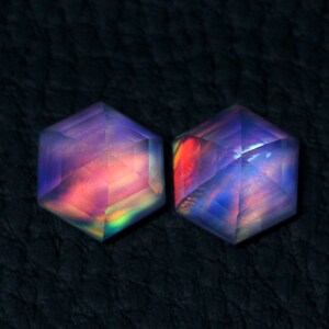 Aurora Opal Doublette Hexagon Paar Edelstein, Maße 10x10x7 MM, Oparex Opal Paar Rosenschliff, Lab Opal, Multi Feueropal Loses Edelsteinpaar