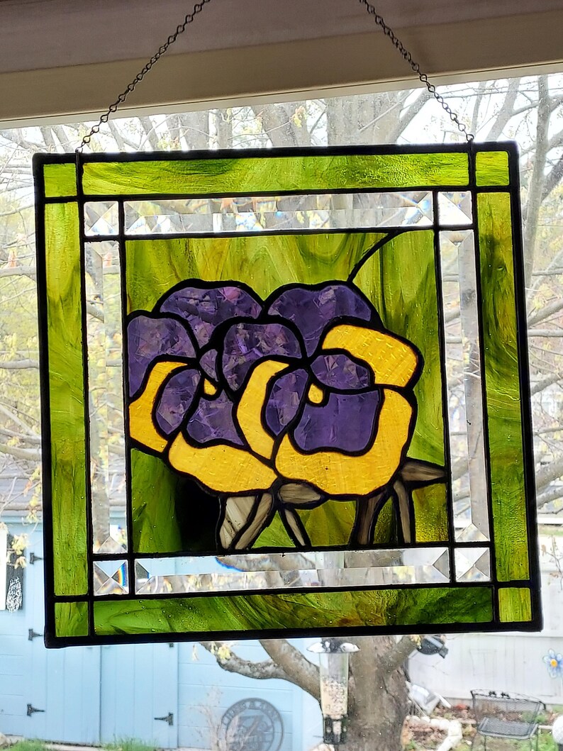 Pansies Stained Glass Panel Etsy