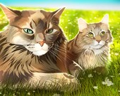 Cat Portraits, Custom Digital Pet Portraits for Every Occassion (Simple Style, 2 Cats)