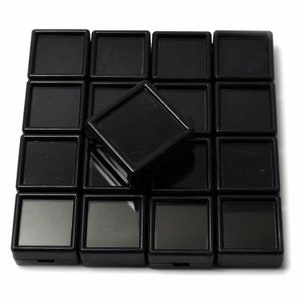 20 boîtes de rangement en plastique noir de 3 x 3 cm pour pierres précieuses et diamants, boîte en verre, boîte de pierres précieuses, boîte de pierres précieuses, boîte de présentation de pierres précieuses