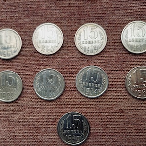 UdSSR 15 Kopeken Münzsammlung - Verschiedene Jahre (9 Stück)