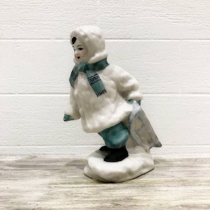 Ukrainian Vintage porcelain figurine &quot;Boy with a sled&quot; Porcelain factory zhk city of Polone. Ukrainian souvenir of the 60s