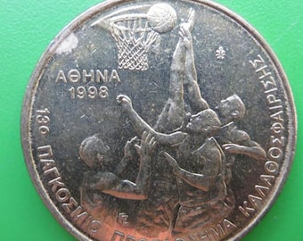 Vintage Greece 100 Drachmas Coin: 1998 FIBA Basketball Championship