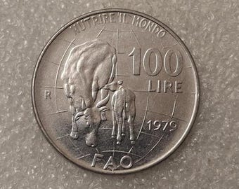 1979年イタリア製。100リラのコイン。イタリア共和国記念FAO。アート