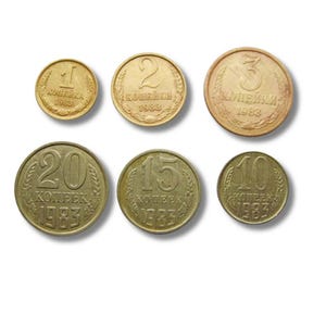 Vintage UdSSR Münzsatz - 1, 2, 3, 10, 15, 20 Kopeken (1983)