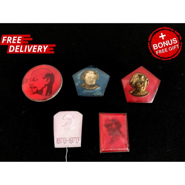 Rare Vintage USSR Badges: Lenin, Including Childhood Images