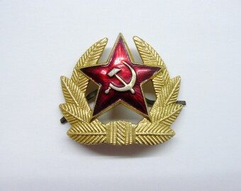 Vintage Kokarda Original USSR Soviet Union Russia Badge Army Red Star Hat Pin 